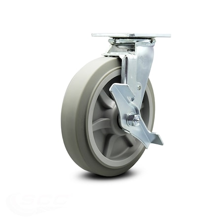 Service Caster 8 Inch Thermoplastic Rubber Swivel Caster with Ball Bearing and Brake SCC SCC-30CS820-TPRBF-TLB